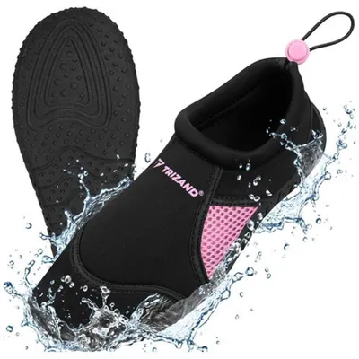 Produktbild von Schwarze und pinke Wasserschuhe, Größe 39, rutschfest, 5 mm Sohle