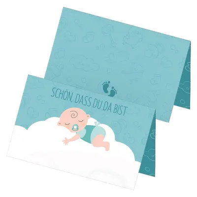 Produktbild von itenga 24x Tischkarten "Baby auf Wolke / Schön dass du da bist" mint pastell