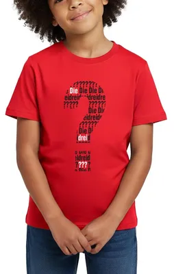 Produktbild von Spreadshirt Die Drei Fragezeichen Kids Logo Schwarz Weiß Kinder T-Shirt, 122/128 (7-8 Jahre), Rot