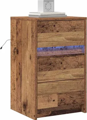 Image de vidaXL Table de nuit avec tiroirs vieux bois 38 x 34 x 61 cm Bois composite