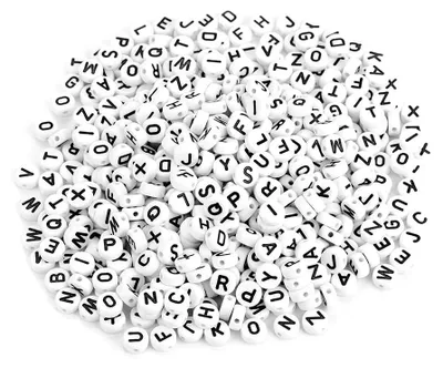 500 Acryl-Buchstabenperlen A-Z, rund, weiß, 6 mm