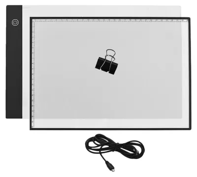 Produktbild von A4 Ultradünner Leuchtkasten LED Artcraft Augenschützendes Zeichenpad mit separater skalierter Plattenhalterklemme Stufenlose Dimmbarkeit USB-Kabel für Tatoo Diamond Jewel Paint Zeichnen Skizzieren Animation