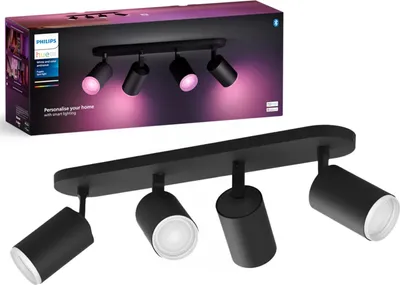 Zdjęcie produktu dla Philips Hue White and color ambiance Poczwórne oświetlenie punktowe Fugato, Inteligentne oświetlenie punktowe, Bluetooth/Zigbee, Czarny, LED, Metal, GU10