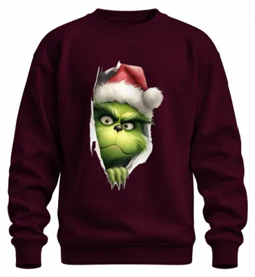 Imagen del producto de Sudadera o jersey uni con diseño del Grinch en Navidad, ideal como regalo para Navidad, con motivos de Santa Claus, diseño divertido y travieso, color burdeos, talla M