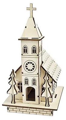 Holzkirche zum Selbstzusammenbauen, 22,5 x 11,5 x 13,5 cm