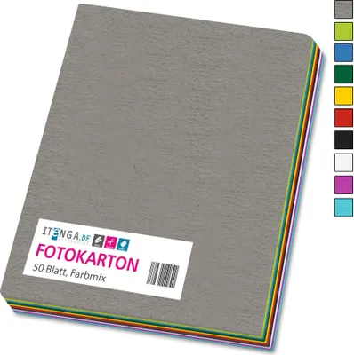 Produktbild von itenga Fotokarton A4 10 Intensiv Farben sortiert 50 Blatt 300 g/qm