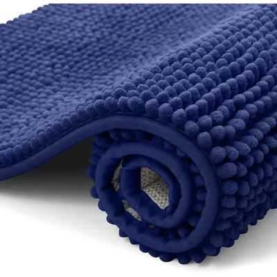 Productafbeelding van Badmat van chenille, antislip, wasbaar, 40x120 cm, marineblauw