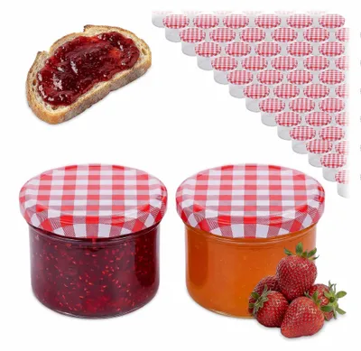 Obrázok produktu pre 220 ml sklenené poháre s uzatvárateľným uzáverom, červeno-biele viečka, balenie 75 kusov