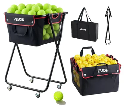 Produktbild von VEVOR 2-in-1 Tennis- und Pickleball-Hopper mit Abholrohr, faltbarer Pickleball-Wagen mit Rädern, fasst 150 Tennisbälle oder 260 Pickleballs, tragbarer Pickleball-Caddy-Halter für das Training, 175 Bälle