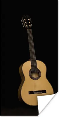 Produktbild von MuchoWow® Poster Vorderansicht einer akustischen Gitarre auf schwarzem Hintergrund 80x160 cm - Kinderzimmer