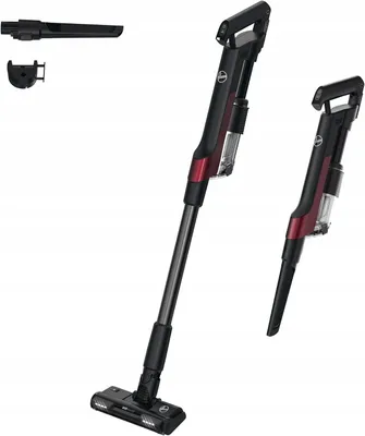 A Hoover cordless vacuum cleaner and its accessories are displayed against a white background.