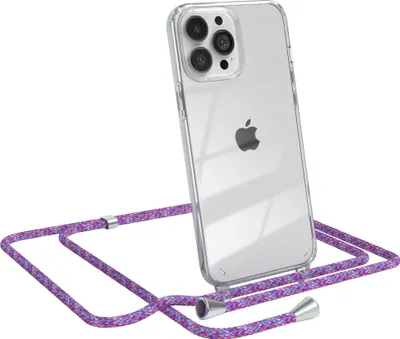 Produktbild von EAZY CASE Handykette kompatibel mit Apple iPhone 13 Pro Max, Handyhülle mit Umhängeband, Handykordel, Schutzhülle Clear, Band in Bunt