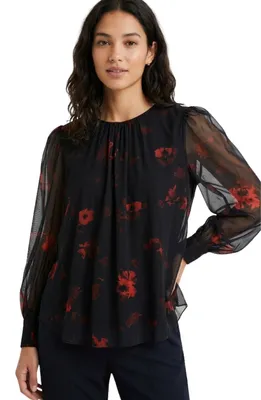 Immagine prodotto di Camicetta da donna Desigual Aleli in rete nera con motivi floreali, taglia S