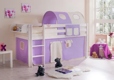 Produktbild von Hochbett "Malte" Kiefer Weiß Classic (Lila-Beige)
