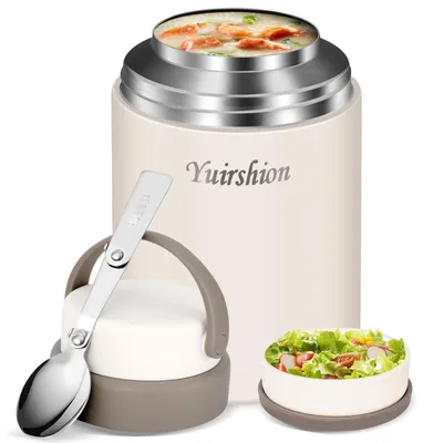 Thermosbehälter 800 ml, Edelstahl, isoliert, mit Löffel, rund