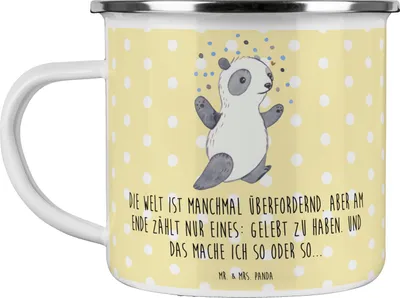 Produktbild von Mr. & Mrs. Panda wanderbecher Panda Bipolar - Gelb Pastell - Geschenk, Pott, becher emaille, Teetasse, Haferl, Tasse, Bipolare Störung, Emailletasse