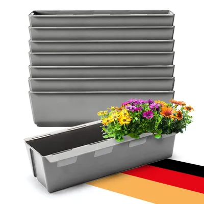 Produktbild von BigDean 8er Set Paletten Blumenkästen - Einsatz - mit Hängesystem zum Einhängen - 37cm Beton-grau - Pflanzkasten für Europalette Balkonkasten