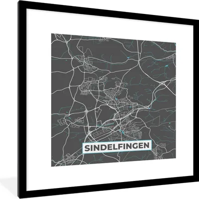 Produktbild von MuchoWow® Gerahmtes Poster Karte - Sindelfingen - Blau - Stadtplan - Deutschland 40x40 cm - Poster mit Schwarzem Bilderrahmen Wandposter Rahmen Foto Bilder - Poster - Plakat im Rahmen