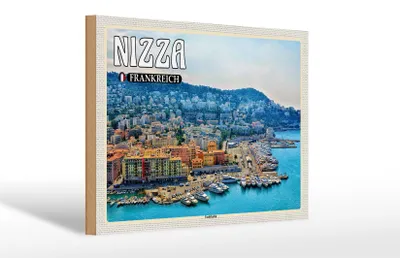 Produktbild von Holzschild Reise 30x20cm Nizza Frankreich Yachthafen