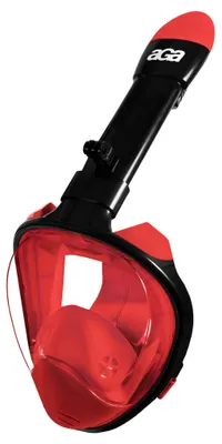 Image de Aga Masque de plongée S/M rouge-noir avec tuba pliable, vision panoramique de 180°, support pour camera et équipement de rechange inclus