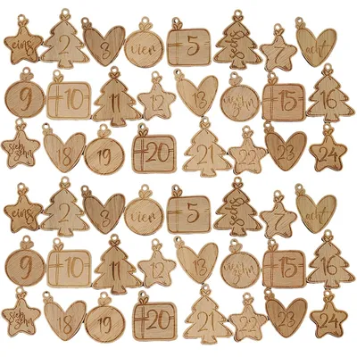 Holz-Adventskalender-Zahlen 1-24, 48 Stück, 2 Sets, Geschenkanhänger