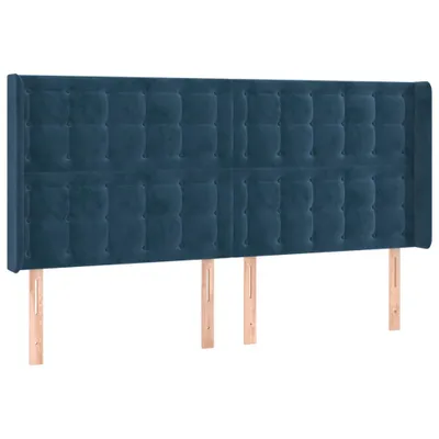 Image de vidaXL Tête de lit avec oreilles bleu foncé 163x16x118/128 cm velours