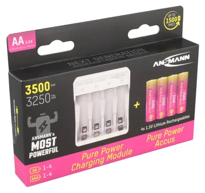 Produktbild von Ansmann Pure Power Set, Ladegerät inkl. 4x Mignon AA 1,5V Li-Ion Akkus, inkl. USB-C Ladekabel