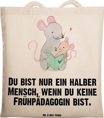 Produktbild von Mr. & Mrs. Panda Tote Bag Frühpädagogin Herz - Transparent - Geschenk, Schultasche, Büchertasche, Studium, Lustig, Laptoptasche, Jutebeutel, Ausbildung, Tasche, Spruch