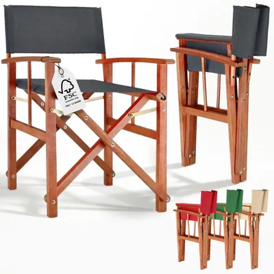 Produktbild von CASARIA® Regiestuhl aus FSC® Eukalyptusholz – Klappbarer Gartenstuhl mit Armlehnen, waschbarem Bezug & 46 cm Sitzhöhe, bis 160 kg belastbar – Holzstuhl für Balkon, Terrasse & Camping