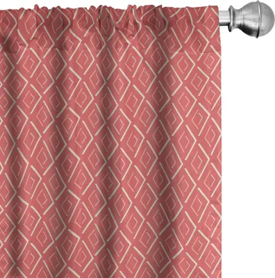 Zdjęcie produktu dla ABAKUHAUS Geometryczne zasłony, firanki, poziomy wzór w romby z nadrukiem w jodełkę, 2 sztuki 75 x 245 cm, kolor koralowy kremowy łososiowy