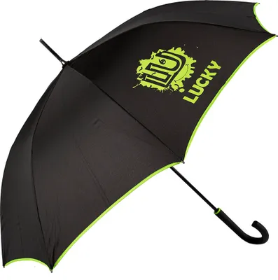 Produktbild von Biggdesign Moods Up Lucky Regenschirm, 8 Rippen, Windsicher, Groß, Leicht, Automatik, Starker Stockschirm für Damen und Herren, Schwarz, 105cm