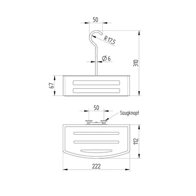 Produktbild von AVENARIUS Duschkorb 222x67x112 mm; zum Einhängen (Ø 35 mm), Serie Körbe