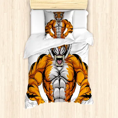 Produktbild von ABAKUHAUS Tier Mantele, Wildlife Safari Tiger, Milbensicher Allergiker geeignet mit Kissenbezügen, 135 cm x 200 cm - 80 x 80 cm, Pale Grau Marigold