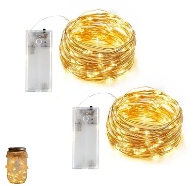 LED-Lichtkette 3 m, 30 warmweiße LEDs, Kupferdraht, Timer, Batterie