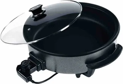 Immagine prodotto di Padella elettrica multifunzione con coperchio in vetro - Padella per pizza da 1500 Watt, termostato regolabile, 42 x 9 cm