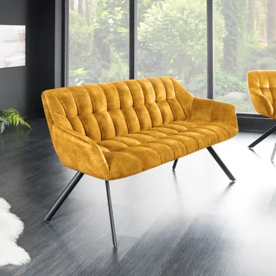 Produktbild von riess-ambiente Esszimmer Sitzbank PAPILLON 165cm senfgelb Samt mit Lehnen schwarzes Metallgestell Polsterbank Bank