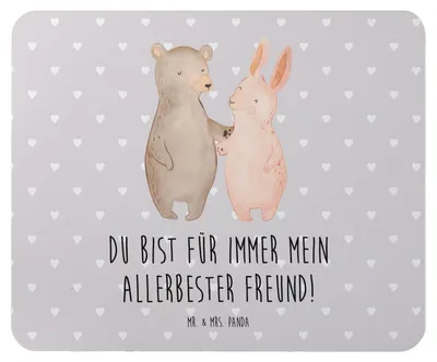 Produktbild von Mr. & Mrs. Panda Mousepad Bär und Hase Umarmen - Grau Pastell - Geschenk, Mauspad, Umarmung, pc mausunterlage, für Immer, Mouse Pad, Freundin, Beste, mousematte, computer