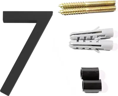 Image de 5 pouces numéro 7 numéro de maison flottant Numéros de maison modernes, numéro en acrylique noir porte de jardin boîte aux lettres numéros d'adresse, facile à installer avec kit de clouage