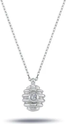 Produktbild von Diamant Solitär Halskette mit 0,05 Carat Bienenstock-Anhänger in 14 Karat Weißgold