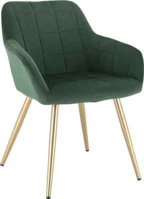 Zdjęcie produktu dla Krzesło do jadalni Happyment Luxe - aksamitne zielone/złote - krzesło z podłokietnikiem - krzesło do salonu - krzesło do kuchni - krzesło kuchenne - 1 szt