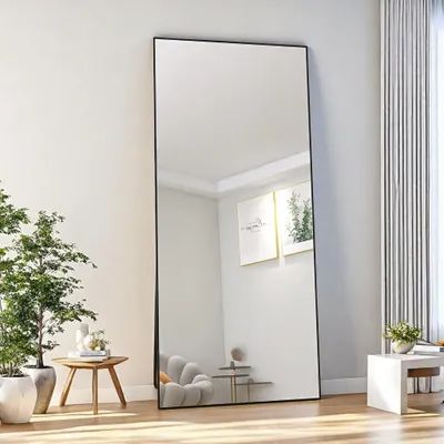 Immagine prodotto di Specchio a figura intera, 180x80 cm, specchio rettangolare da parete o da appoggio con cornice in alluminio, specchio nero ideale per camera da letto, soggiorno o cabina armadio