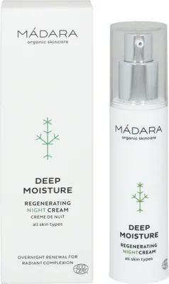 Produktbild von MÁDARA Cosmetics Deep Moisture Regenerating Night Cream, Nachtcreme, Frauen, Jeder Hauttyp, Gesicht, Hals/Nacken, Aufhellend, Kräftigend, Regenerierend, Verjüngend, Reparatur, Glättend, 50 ml