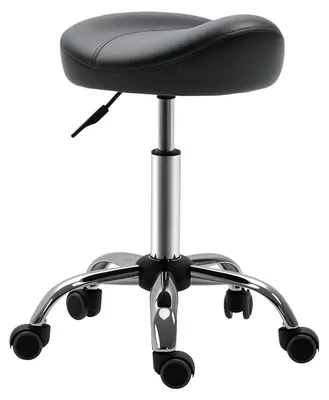 Produktbild von Salonhocker Sattelsitz höhenverstellbar 54-69 cm Kunstleder 5 Rollen 360° drehbar bis 120 kg Schwarz 48 x 48 cm