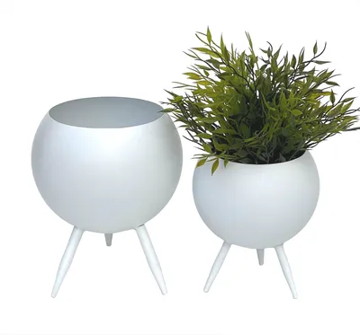 Produktbild von DanDiBo Blumenhocker Metall mit Topf Weiß Blumenständer 96259 2er Set Blumensäule Modern Pflanzenständer Pflanzenhocker