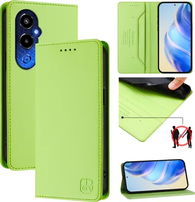 Produktbild von Lederhülle für Tecno Pova 4 Pro Hülle Flip Brieftasche Kartenfächern Ständer Schutzhülle Grün