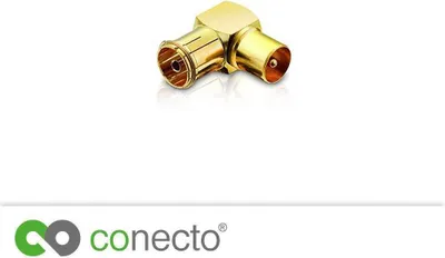 Produktbild von conecto Antennen-Adapter, 90° Winkel-Adapter, IEC-Stecker auf IEC-Buchse, Adapter zum Verbinden von IEC-Anschlüssen, vergoldet