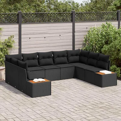 Image de Ensemble de canapés de jardin vidaXL, 5 pièces, 9 places, couleur noire, en résine tressée