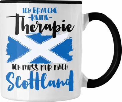 Produktbild von Trendation - Schottland Tasse Geschenk Grafik Scottland Geschenkidee Spruch Lustig ich Brauche Keine Therapie (Schwarz)