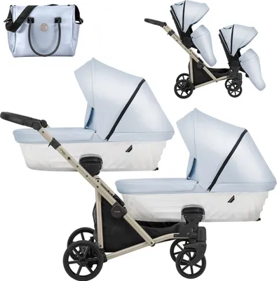 Produktbild von Kunert Ivento Duo Zwillingswagen 2in1 - Champagnerfarbene Rahmen - Farbe: Metallic Eco Baby Blue