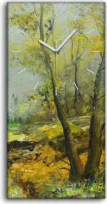 Produktbild von Wanduhr Bürouhr Leinwand Bild 30x60 Malerei Abstrakte Wald Bäume Kunst - weiße Hände